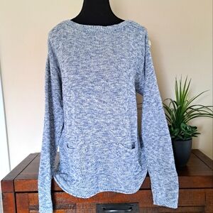Chaps Sweater Loose Knit Top Women's Medium Blue White Marled Sweater